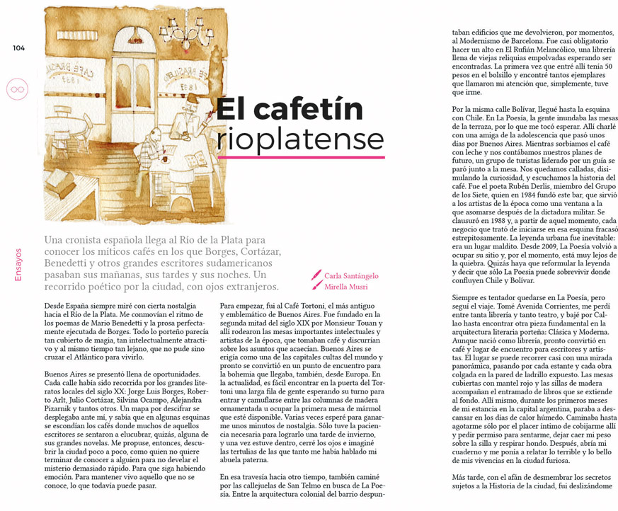 &quot;El cafetín&quot; Ilustraciones para Peugeot Magazine, Café sobre papel. 